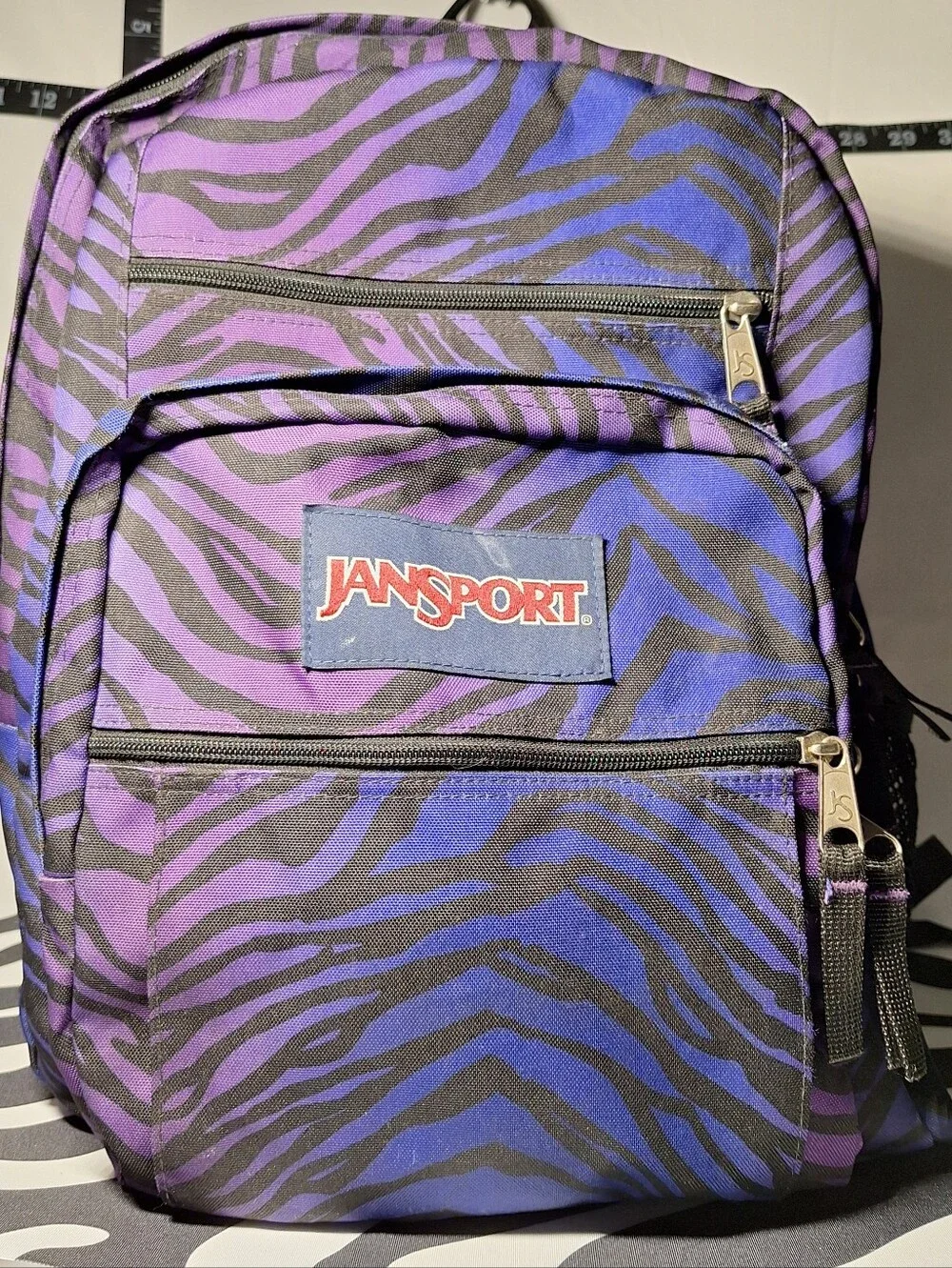 Jansport Backpack, Zebra Stripes, Blue Purple Black